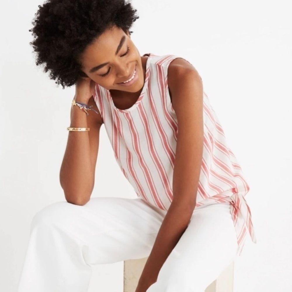 Madewell Red and White Striped Tie-Side Tank Top